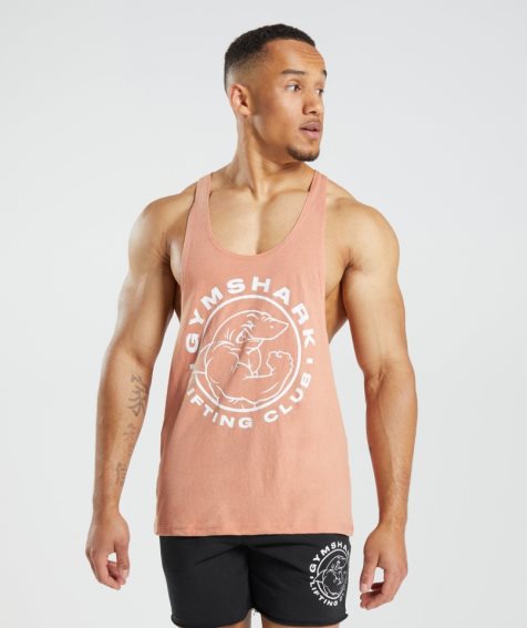 Podkoszulki Gymshark Legacy Stringer Męskie Różowe | PL 379RQM